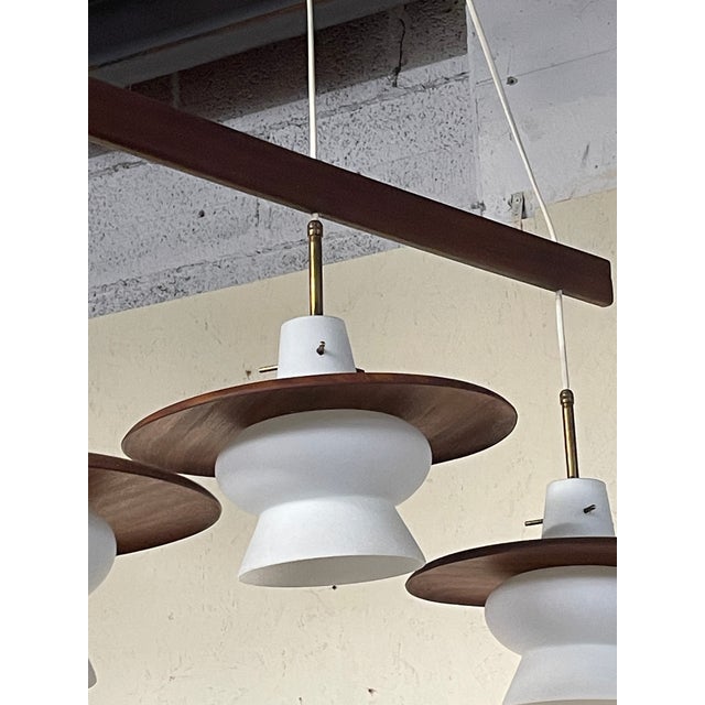 Brown 3-Light Pendant Lamp in Teak and Opal Glass, 1960s For Sale - Image 8 of 14