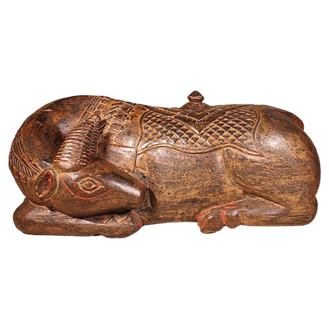 19th Century Indian Wooden Buffalo Sculpture For Sale