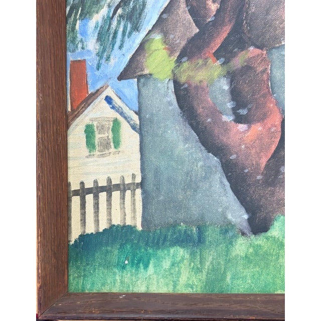 American Folk Art Oil Painting - The Tree in Front of a House For Sale - Image 3 of 7