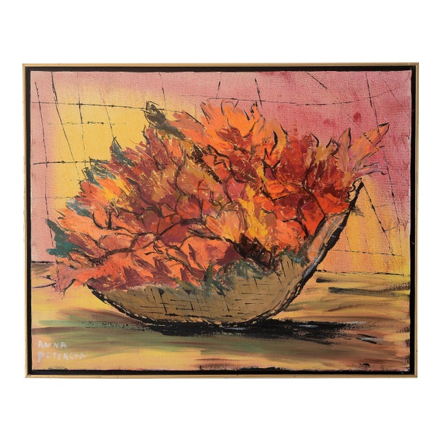 Mid Century Anna Peterson Flower Bowl Still Life Painting For Sale