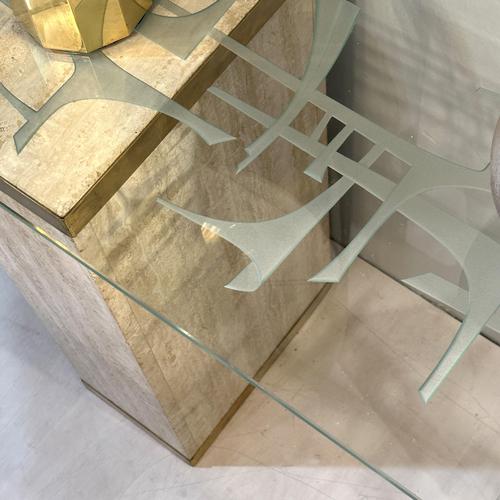 Mid-Century Modern Console Table with Engraved Abstract Expressionist Glass Top, 1960s For Sale - Image 6 of 17