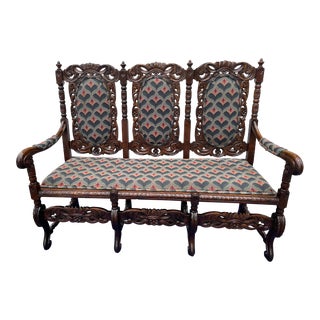 Late 19th Century Antique French Carved Bench For Sale