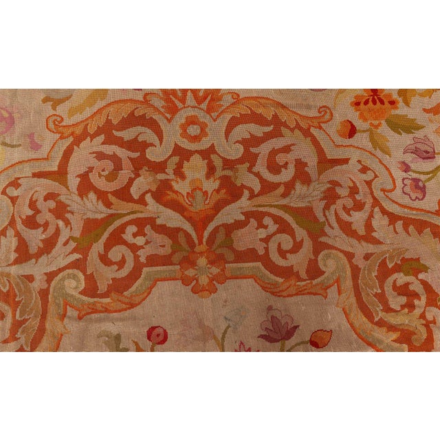 Textile Antique 1880s European Needlework Rug  Floral Symphony in Pastel Harmony For Sale - Image 7 of 8
