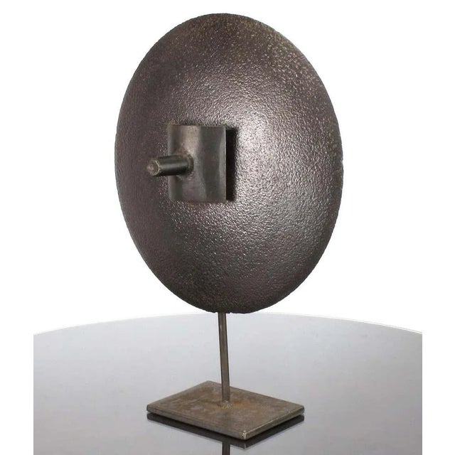 1950s Hand-Hammered Iron Disc Sculpture With Center Handle For Sale - Image 5 of 9
