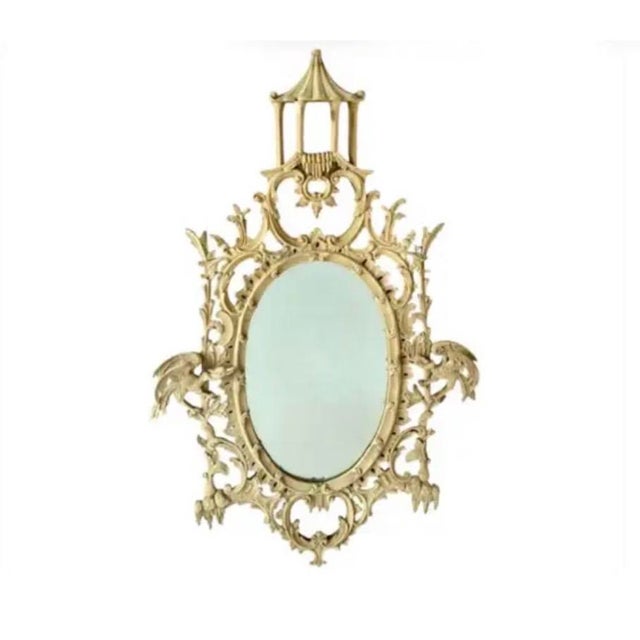 Wood Chinese Chippendale Oval Mirror, Bleached Wood Finish For Sale - Image 7 of 7