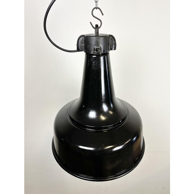 Industrial Black Pendant Factory Lamp with Cast Iron Top, 1970s For Sale - Image 9 of 17