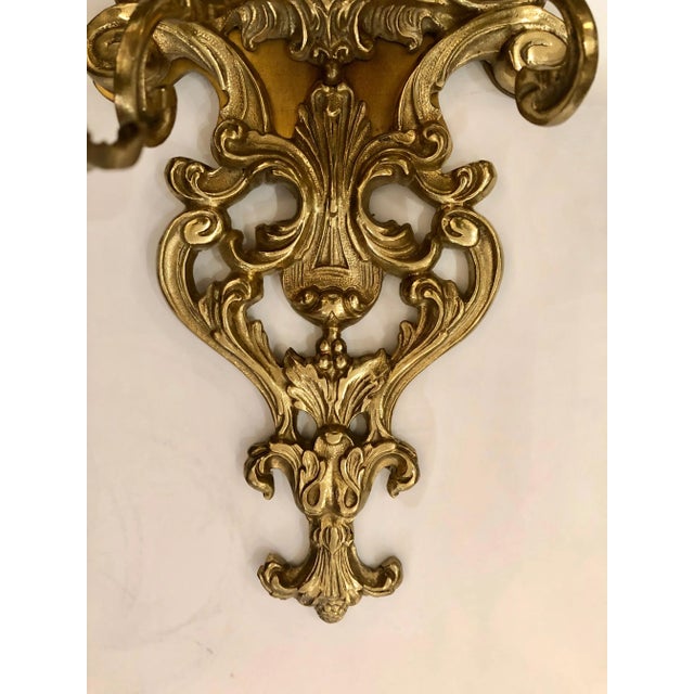Louis XV Style Cast Bronze 2 Branch Wall Sconces - A Pair For Sale - Image 11 of 12