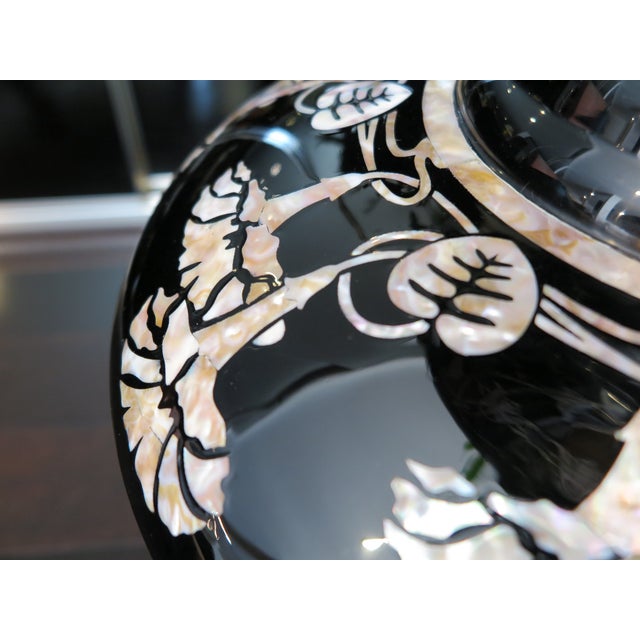 Black Black Lacquer With Intricate Mother-Of-Pearl Inlays Planter For Sale - Image 8 of 10