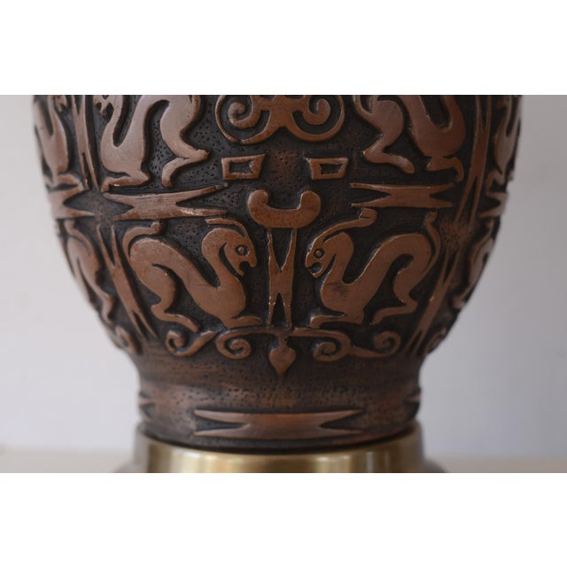 Mid Century Hollywood Regency Ceramic Sgraffito Primitive Art Lamps - A Pair For Sale - Image 9 of 13