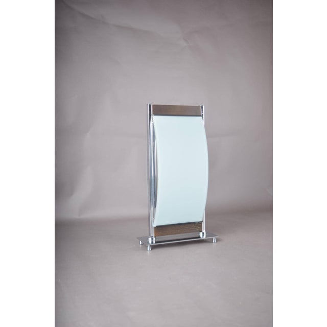 Chrome and Frosted Glass Table Lamp with Wood Trim, 1960s For Sale - Image 6 of 6