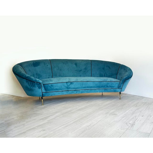 Curved Velvet Sofa, 1950s For Sale - Image 3 of 15