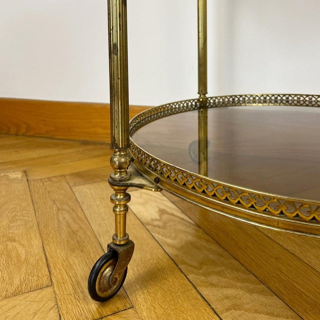 Mid-Century Round Brass and Glass Rolling Trolley For Sale - Image 6 of 11