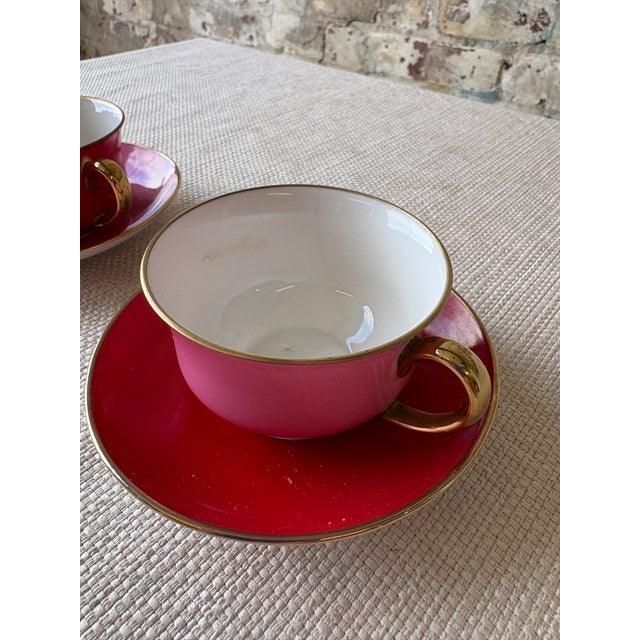 Mid-Century Modern Vintage Victoria Czechoslovakia Porcelain Teacups & Saucers - a Pair For Sale - Image 3 of 12