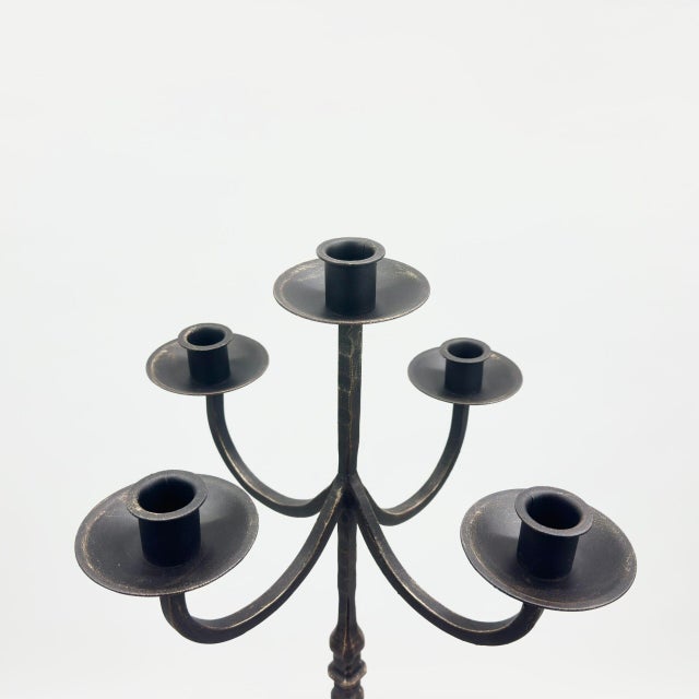 Metal Hand Forged Iron Floor Candelabra 48.5″ (123cm) Antique Copper or Gold Patina 3-Arm Royal Scroll Candle Holder Decor For Sale - Image 7 of 12