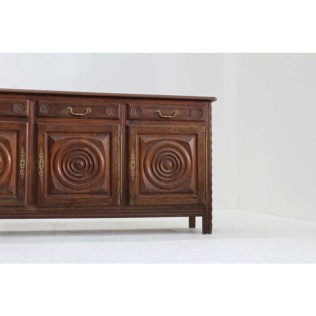 Vintage Carved Oak Sideboard, 1950s For Sale - Image 9 of 11