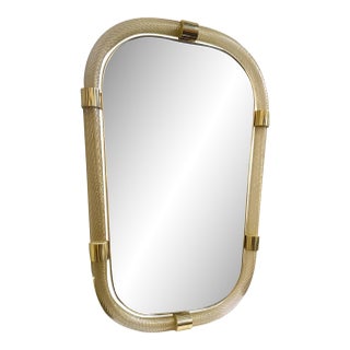 Elegant “Torciglione” Gold Murano Glass Wall Mirror in Barovier Style For Sale