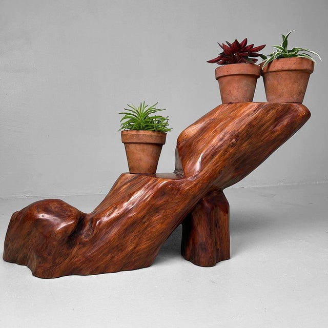 Vintage Japanese Organic Pedestal Stand in Keyaki Wood, 1920s For Sale - Image 9 of 18