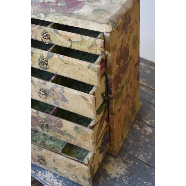 Antique Floral-Printed Fabric Covered Tabletop Haberdashery Cabinet, Circa Early 20th Century For Sale - Image 4 of 17