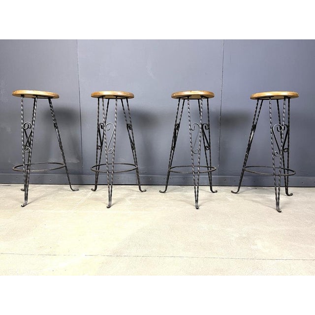 1960s Vintage French Wrought Iron Bar Stools, 1960s, Set of 4 For Sale - Image 5 of 11