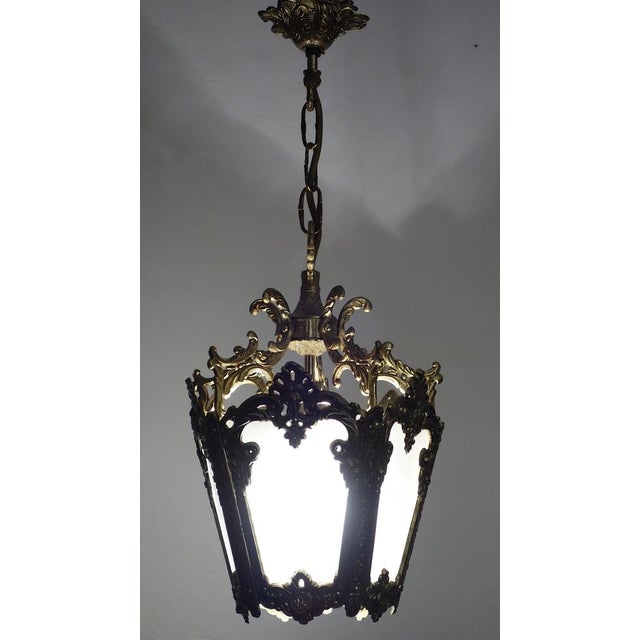 Spanish Brass Ground Glass Lamp from Unbekannt, 1950s For Sale - Image 9 of 11