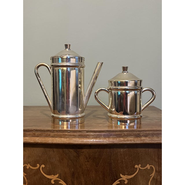 Mid-Century Modern Silver-Plated Teapot and Sugar Pot with Lid from CS, Italy, 1940s, Set of 2 For Sale - Image 7 of 9