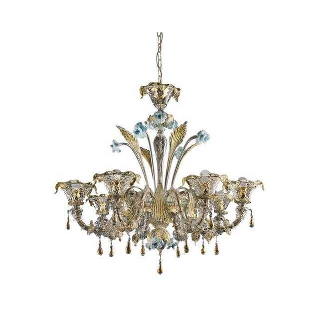 Venetian Transparent-Gold Murano Glass Chandeliers by Simoeng, Set of 2 For Sale - Image 13 of 14