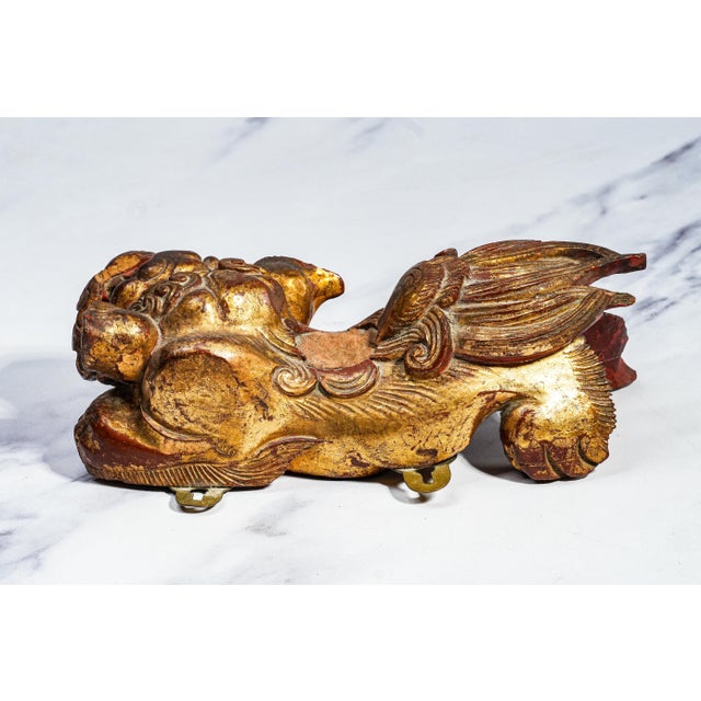 Hand Carved Antique Chinese Guardian Lion Wall Plaque Gilt Foo Dog Sculpture Asian Home Decor For Sale - Image 12 of 17