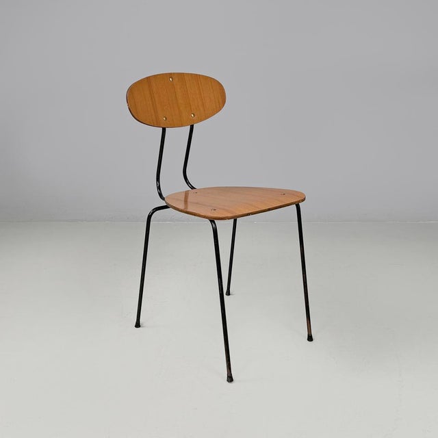 Mid-Century Modern Mid-Century Modern Italian Chairs in Brown Formica and Black Metal, 1960s, Set of 6 For Sale - Image 3 of 18