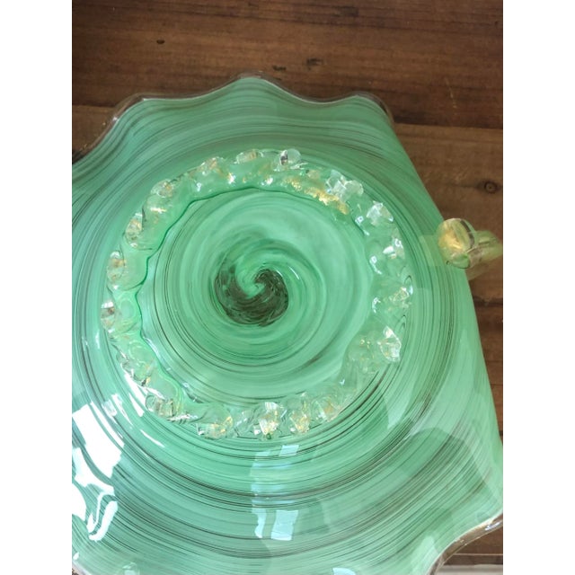 Glass Mid-Century Murano Minty Green Dish With Gold Foil Flecks Attributed to Saviati For Sale - Image 7 of 9