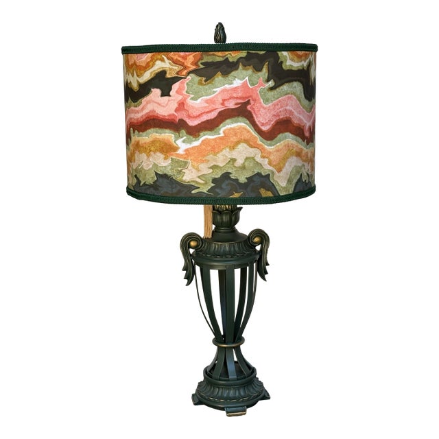 Vintage Table Lamp With Geode Pattern Shade For Sale