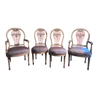 Mid 20th Century Louis XVI Maison Jansen Style Balloon-Back Dining Chairs, Set of 4 For Sale