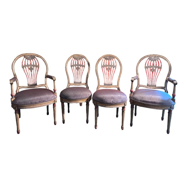 Mid 20th Century Louis XVI Maison Jansen Style Balloon-Back Dining Chairs, Set of 4 For Sale