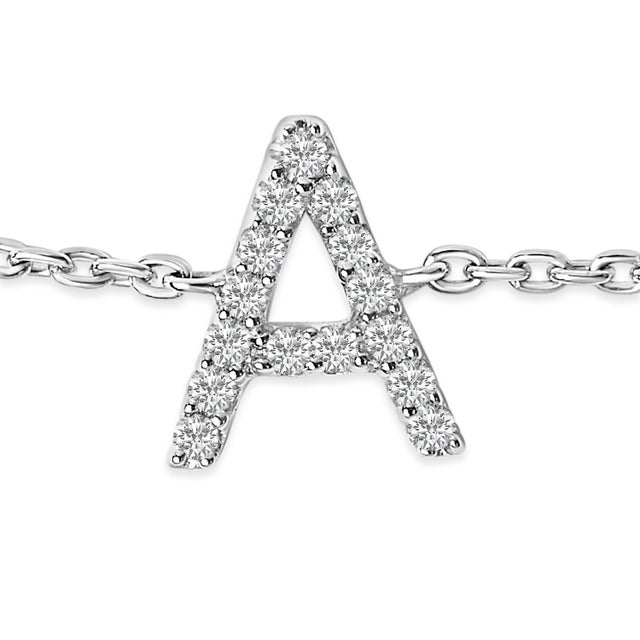 Contemporary 10K White Gold Diamond Accent "A" Initial Charm and Link Bracelet For Sale - Image 3 of 6