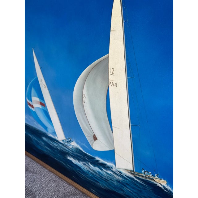 Gorgeous, oversized original acrylic on canvas by Gabriel Duarte paintig “Celebrity” sailboats Regatta. Signed on the...