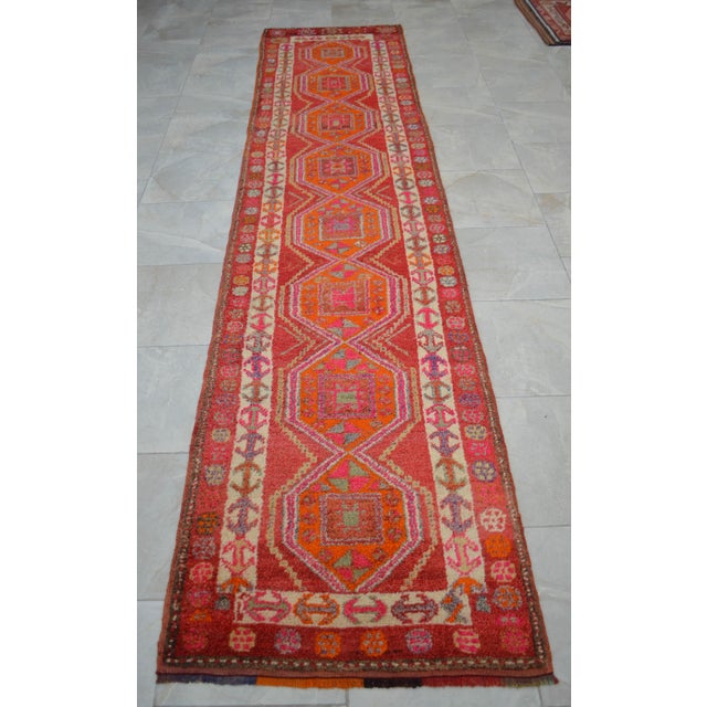 Raspberry Red Kurdish Runner Rug. Hand-Knotted Tribal Halway Rug - 2′9″ × 11′10″ For Sale - Image 8 of 12