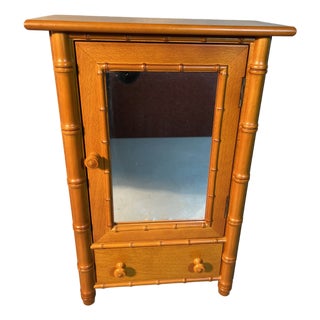 Maple Faux Bamboo Cabinet Mirror on Door Apothecary, Toiletries, Spices, Treasures For Sale