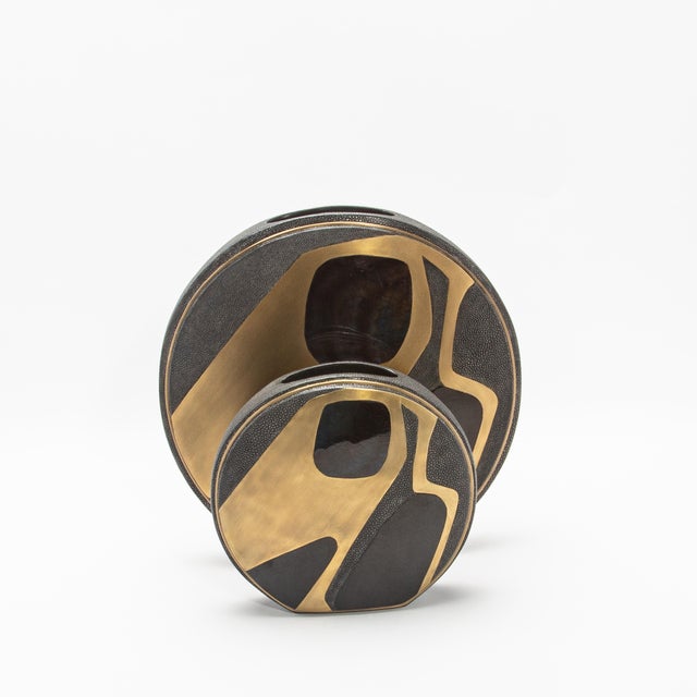 Metal Modern Vase in Shagreen With Shell and Brass Details by R&y Augousti For Sale - Image 7 of 9