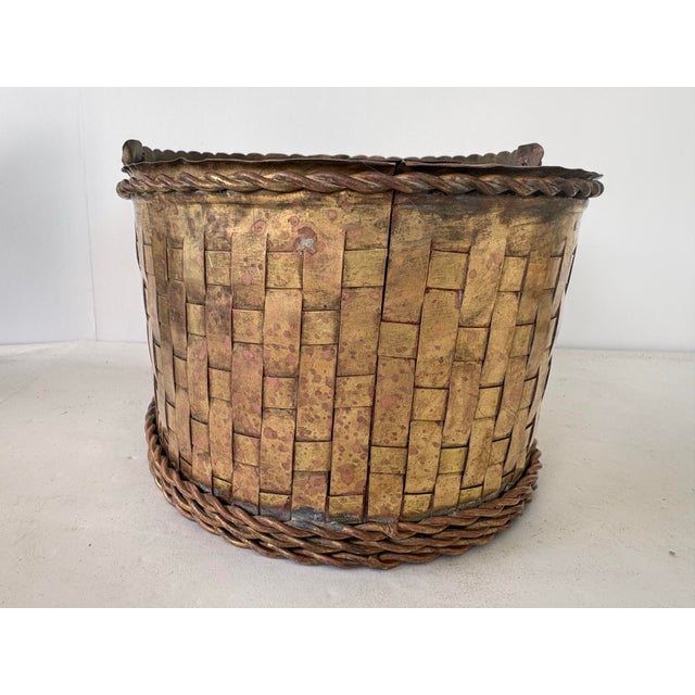 1940s Vintage Woven Brass Basket With Twisted Handle, Warm Aged Patina, C. 1930s–1940s For Sale - Image 5 of 7