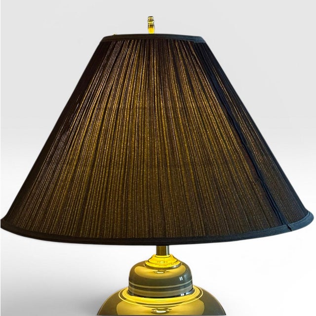 Teal Vintage Hollywood Regency Ombre Ceramic Ginger Jar Table Lamp With Navy Pleated Shade For Sale - Image 8 of 11