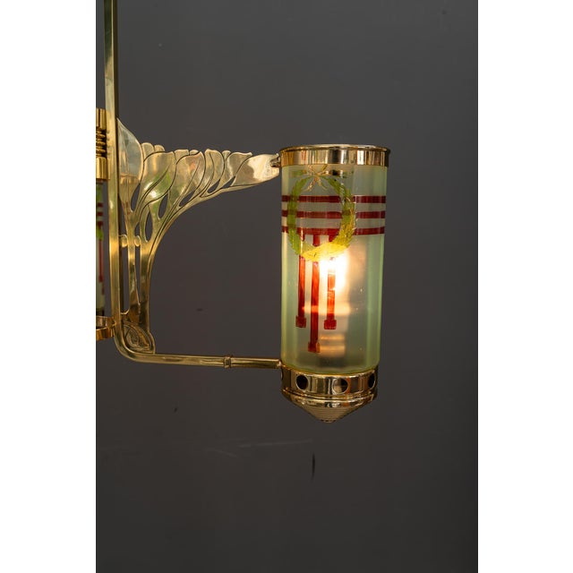 Jugendstil Chandelier with Painted Opaline Glass Shades, Vienna, 1908 For Sale - Image 9 of 18