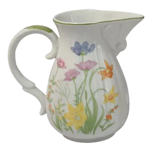 Vintage Floral Hand Painted Porcelain "Mann Day Lily 1976 Japan" Milk Pitcher