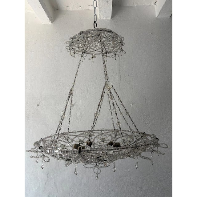 Glass 1920s Bows Maison Bagues Style Italian Beaded Crystal Chains Chandelier For Sale - Image 7 of 15