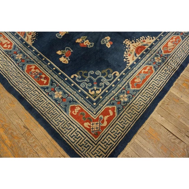 Extraordinary Navy Blue Color With a Dragon and Chinoiserie Design Antique Chinese Peking Rug For Sale - Image 10 of 12
