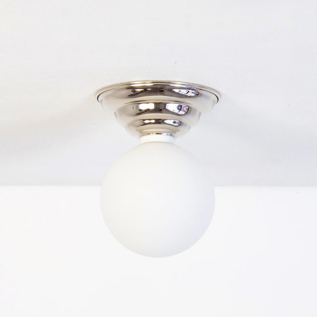 Contemporary Hive Flush Mount, Polished Nickel, 5in Glass Globe, Modern Led Ceiling Light, by Research.Lighting For Sale - Image 3 of 9