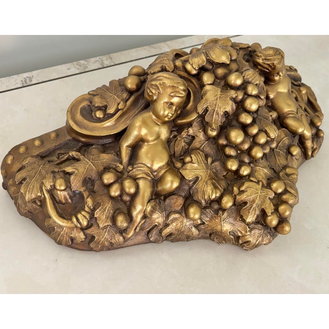 Victorian Vintage Gold Victorian Gold Cherub Jardiniere/Planter Wall Pocket For Sale - Image 3 of 7