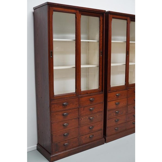 Large Antique Belgian Pitch Pine Apothecary Shop Cabinet, 1900s For Sale - Image 16 of 18