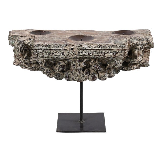 1930's Rustic Wooden Column Base Repurposed Ranch Style Candle Holder For Sale