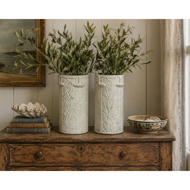Maine Coastal Cottage Style Whitewashed Deco Vases Umbrella Stands McCoy Pottery - Pair For Sale - Image 9 of 9