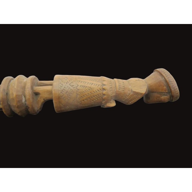 Antique Indonesian Carved Wood Figurative Pole Pestle Distaff For Sale - Image 9 of 9