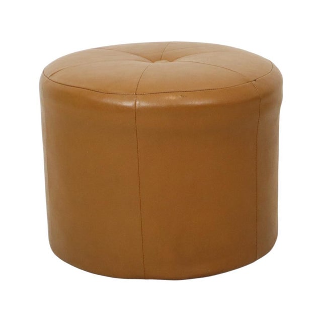 Brown Vintage Round Camel Skai Ottoman, 1960s For Sale - Image 8 of 12